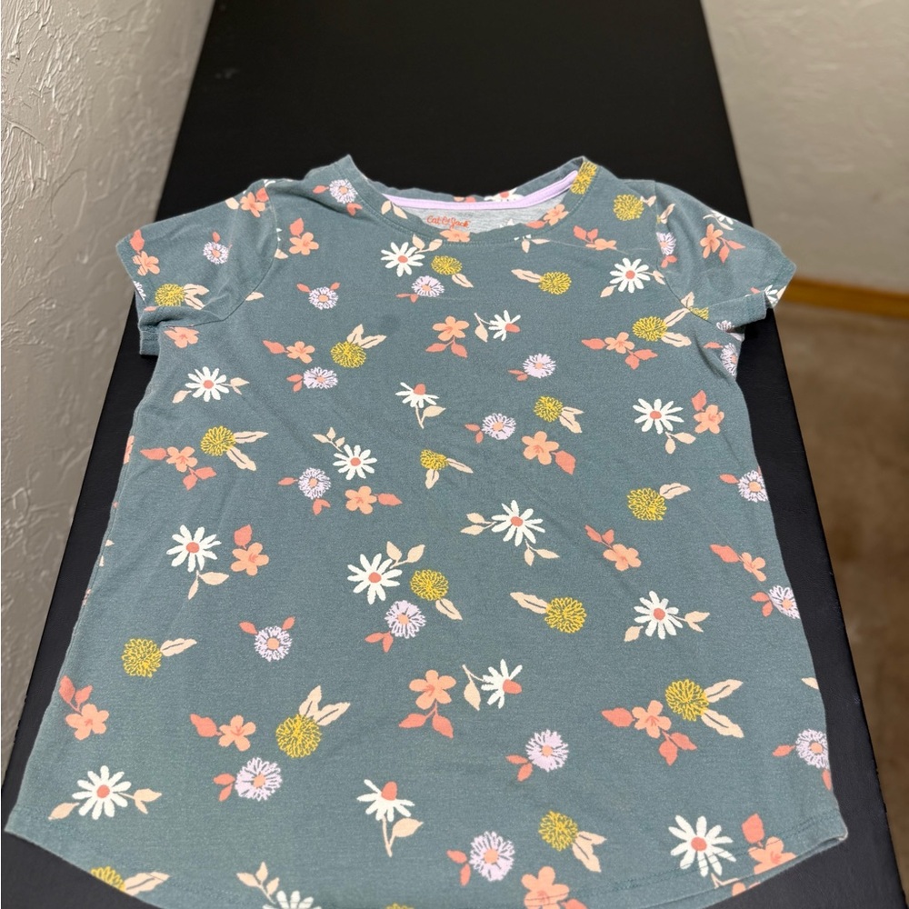 Cat & Jack Green Floral T-Shirt Girls XXL **READ DESC**